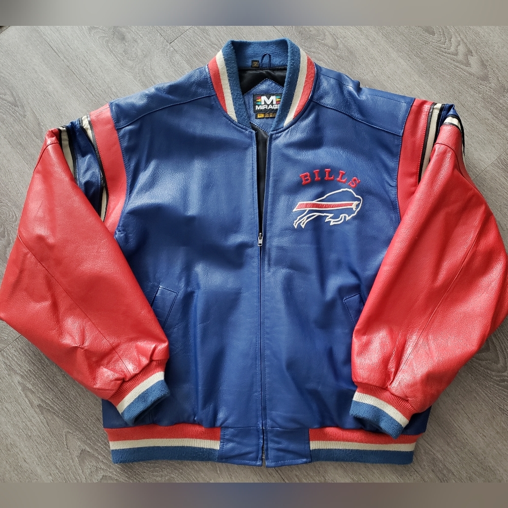 VINTAGE 90s Mirage BUFFALO BILLS Varsity Letterman Leather Jacket